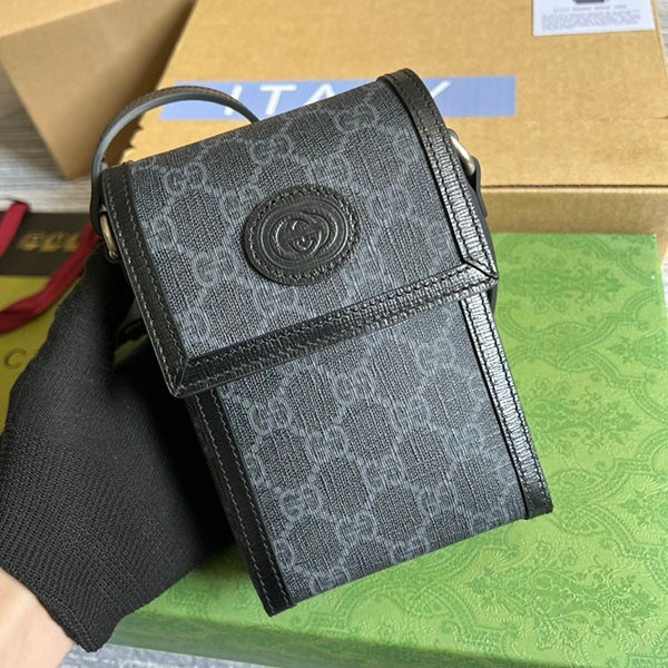 送料込 グッチ GG 付き ミニ バッグ 偽物 ロゴ モノグラム ブラック gux68464