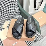 送料込 ミュウミュウ コピー ロゴ入り レザー スライドサンダル 59979NF0002