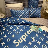 ☆超人気☆ ルイヴィトン x シュプリーム 2024新作 掛け布団カバーセット4点 ダブルサイズ/キングサイズベッド シルクベッドカバー 新居寝具用品