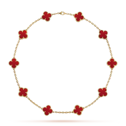 Van Cleef Inspired Vintage Alhambra Necklace, 10 motifs, Carnelian
