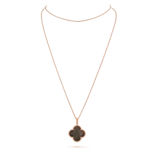 Van Cleef Inspired Magic Alhambra Grey Mother Of Pearl Motif Necklace 26mm