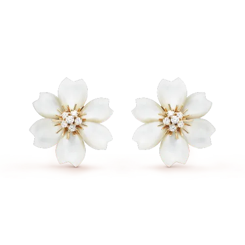 Van Cleef Inspired Rose De Noel Mother of Pearl Earrings