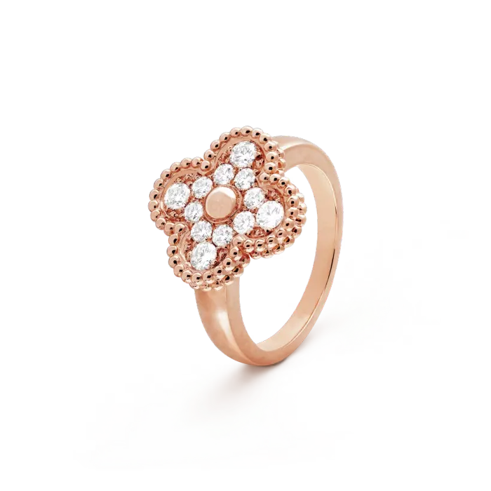 Van Cleef Inspired Vintage Alhambra Diamond Ring 15mm