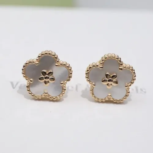 Van Cleef Inspired Plum Blossom Earrings, Mother Of Pearl