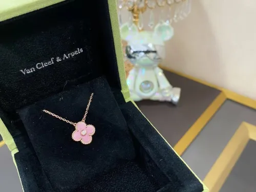 Van Cleef Inspired Vintage Alhambra Necklace, Rhodonite
