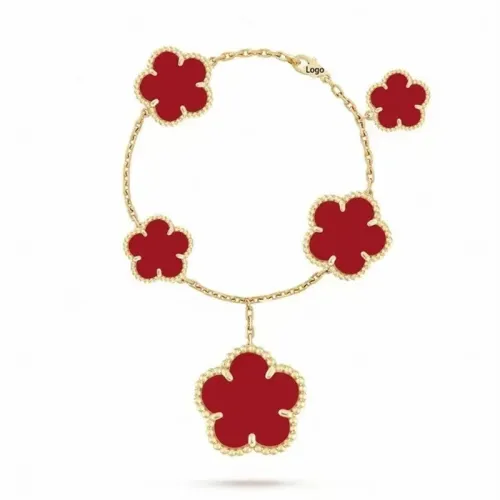 Van Cleef Inspired Magic Alhambra bracelet, 5 motifs, Carnelian