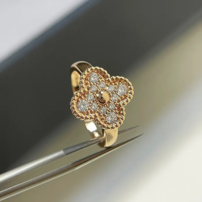 Van Cleef Inspired Vintage Alhambra Diamond Ring 15mm