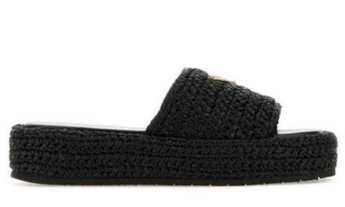 Prada logo-plaque crochet sandals 'Black'