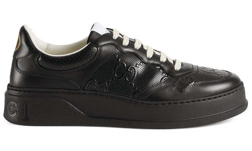 GUCCI Leather GG Embossed Sneakers  Black 