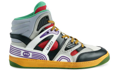 GUCCI Grey & Multicolor High-Top 'Basket' Sneakers