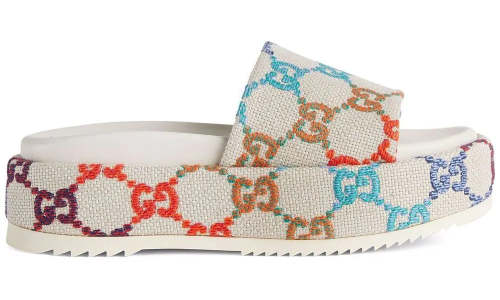 Gucci GG jacquard platform slides
