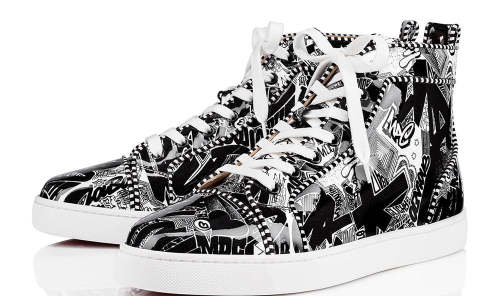 Christian Louboutin Louis Orlato Men’s Flat Black/White Patent Nicograf