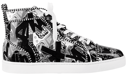 Christian Louboutin Louis Orlato Men’s Flat Black/White Patent Nicograf