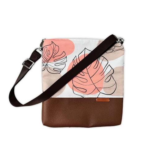 Sky Dreams Large  Linda  Messenger Bag- Boho Coral Monstera
