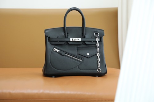Hermes Sellier Birkin 25 Rock Volupto Swift Leather Handmade Bag In Black