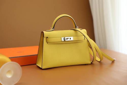 Hermes Kelly Mini II Epsom Leather Handmade Bag In Lime