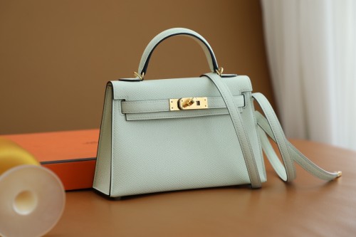 Hermes Kelly Mini II Epsom Leather Handmade Bag In Vert Fizz