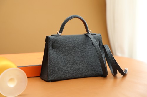 Hermes Kelly Mini II Epsom Leather Handmade Bag In Black