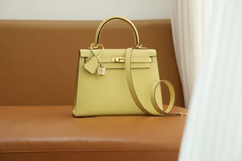 Hermes Kelly Sellier 25 Epsom Leather Handmade Bag In Jaune Poussin