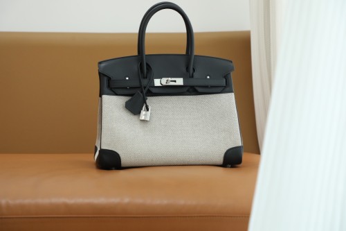 Hermes Birkin Bag 30cm Swift Leather/Fabric Handmade Bag In Black