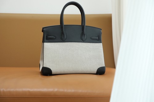 Hermes Birkin Bag 30cm Swift Leather/Fabric Handmade Bag In Black