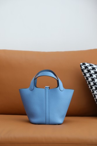 Hermes Picotin 18 togo Leather Handmade Bag In Blue Paradise