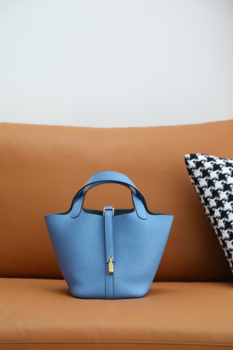 Hermes Picotin 18 togo Leather Handmade Bag In Blue Paradise