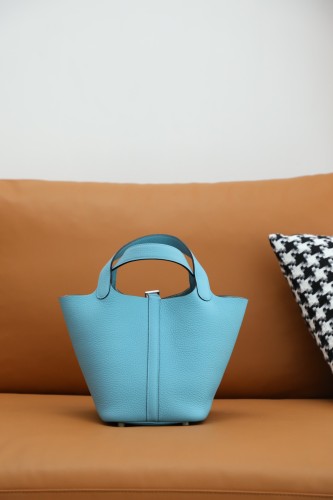 Hermes Picotin 18 togo Leather Handmade Bag In Blue De Nord