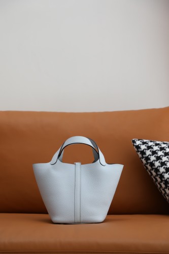 Hermes Picotin 18 togo Leather Handmade Bag In Blue Brume