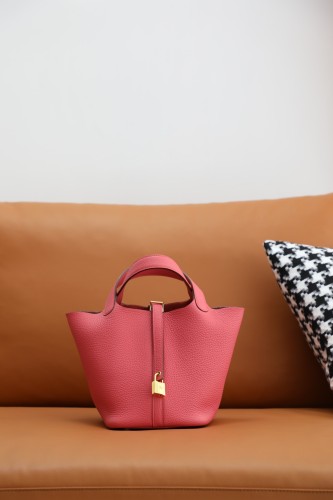 Hermes Picotin 18 togo Leather Handmade Bag In Rose Lipstick