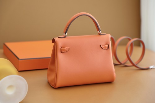 Hermes Kelly Doll Swift Handmade Bag In Orange/Cafe