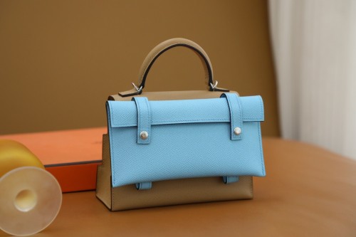 Hermes Kelly Doll Eapsom Handmade Bag In Chai/Celeste/Mauve Sylvestre/Orange