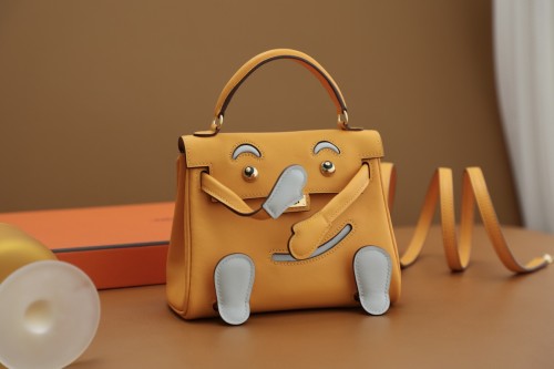 Hermes Kelly Doll Swift Handmade Bag In Jaune D'or/Pearl Grey