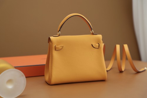 Hermes Kelly Doll Swift Handmade Bag In Jaune D'or/Pearl Grey