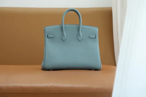 Hermes Birkin 25 Togo Leather Handmade Bag In Ciel