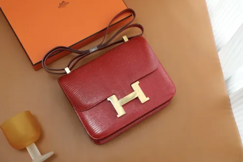 (Authentic Quality)Replica Hermes Constance 24 Lizard Handmade Bag In Rouge Casaque