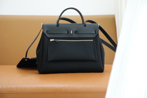 (Authentic Quality)Replica Hermes Herbag 31 Fabric/Swift Inside Stitch Handmade Bag In Noir