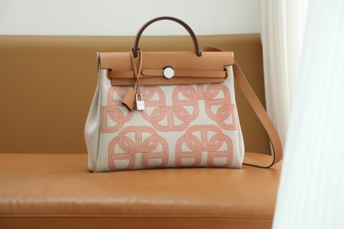 (Authentic Quality)Replica Hermes Herbag 31 Fabric/Swift Inside Stitch Handmade Bag In Gold