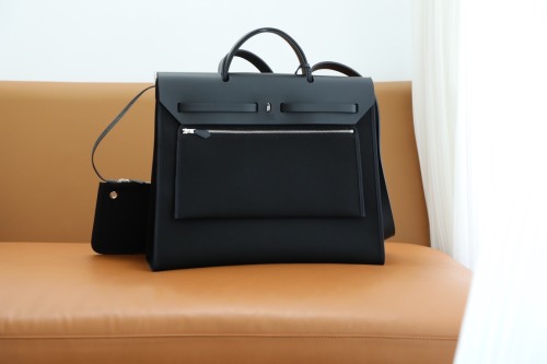 (Authentic Quality)Replica Hermes Herbag 39 Fabric/Swift Inside Stitch Handmade Bag In Noir