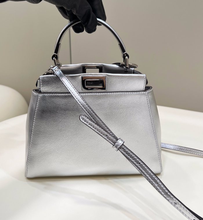 (Authentic Quality)Replica Fendi Peekaboo Mini 23 Smooth Lamb In Silver