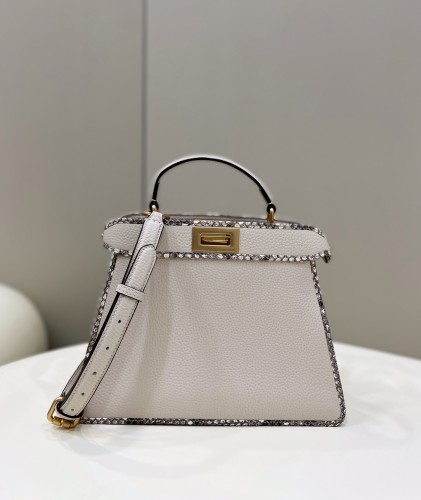 (Authentic Quality)Replica Fendi Peekaboo 27 Caviar/Snake Leather In White