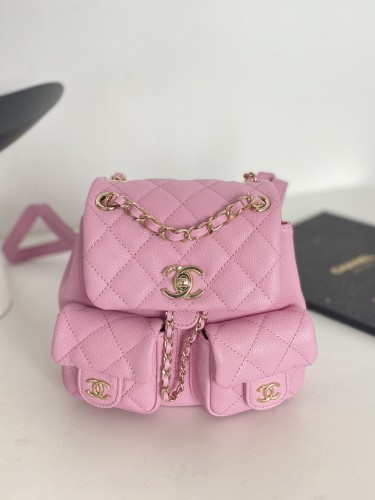 (Authentic Quality)Replica Chanel 23P Duma Backpack Caviar 17 Handmade In Sakura Pink