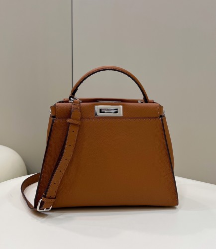 (Authentic Quality)Replica Fendi Peekaboo 33 Caviar Cow Leather Handmade Stitch In Brown