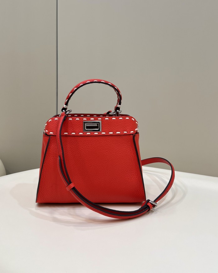 (Authentic Quality)Replica Fendi Peekaboo Mini 23 Caviar Cow Leather In Red