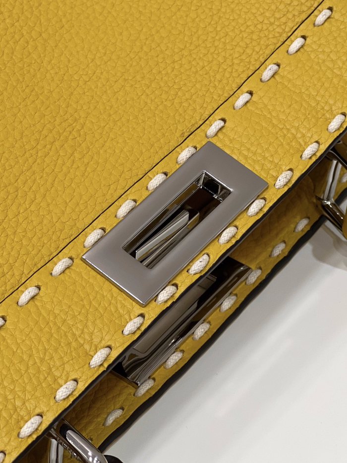(Authentic Quality)Replica Fendi Peekaboo 33 Outside Handmade Stitch Caviar Cow Leather In Yellow