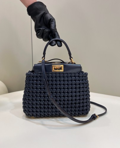(Authentic Quality)Replica Fendi Iconic Peekaboo 23 Lamb Handmade Knit In Dark Blue