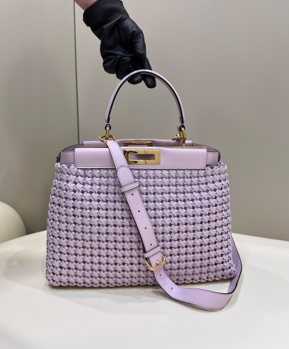 (Authentic Quality)Replica Fendi Iconic Peekaboo 23 Lamb Handmade Knit In Light Purple