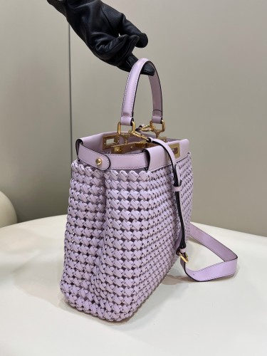 (Authentic Quality)Replica Fendi Iconic Peekaboo 23 Lamb Handmade Knit In Light Purple