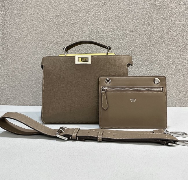 (Authentic Quality)Replica Fendi ISeeU Peekaboo 26 Caviar Calf Leather For Men In Grey