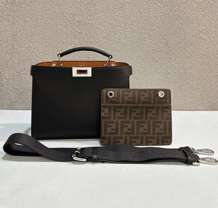 (Authentic Quality)Replica Fendi ISeeU Peekaboo 26 Caviar Calf Leather For Men In Black